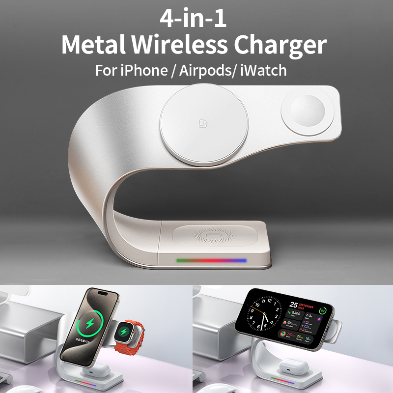 Wireless Charger Watch - Metallgehäuse 4-in-1 Kabelloses Ladegerät für iPhone