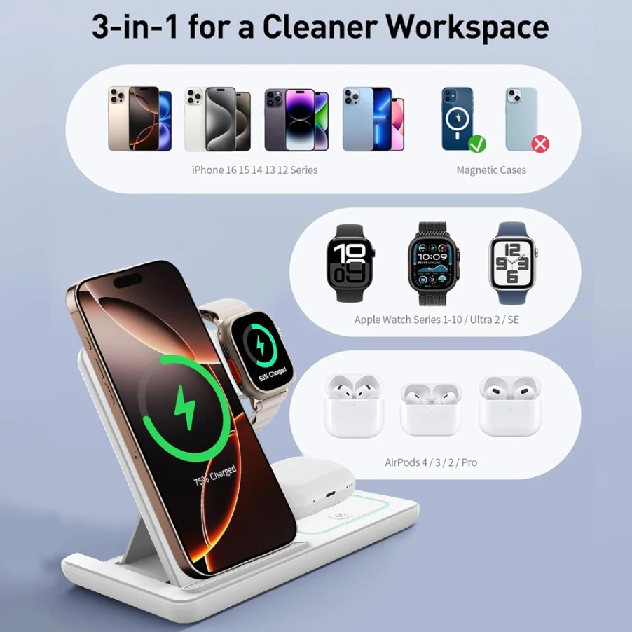 3-in-1 faltbares Nacht-LED-Lic – Wireless Charger Watch Bewertung und Preis